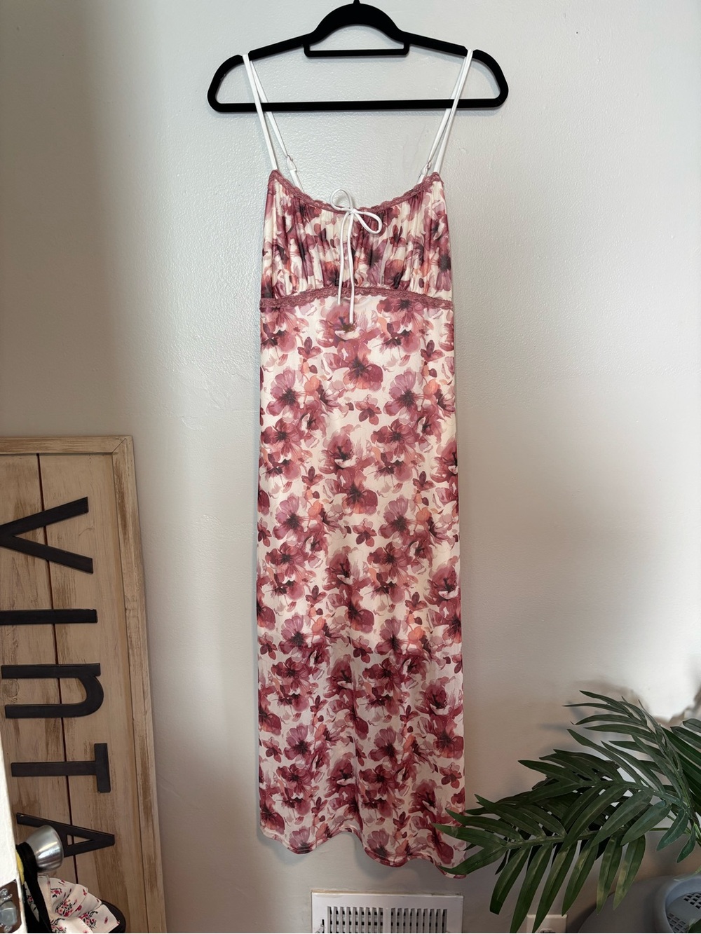 Vibe Pink Floral Slip Dress with White Tie